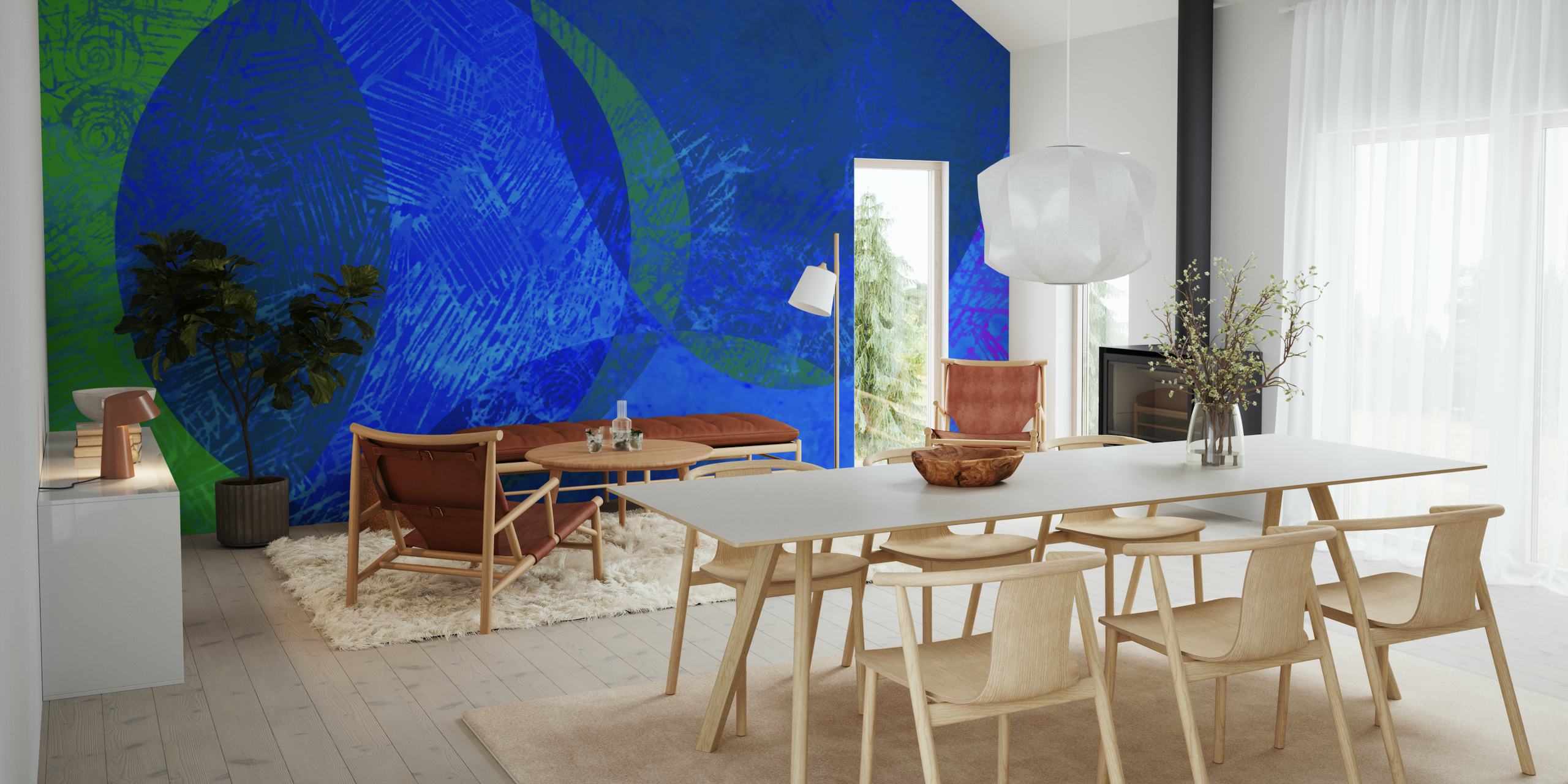 Abstract blue and green circular patterns geometric wallpaper